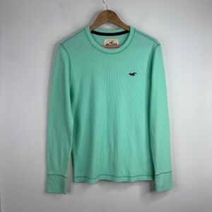 Hollister Long Sleeve Waffle Top XS Thermal Y2K Logo Patch Bella Swan Mint Green